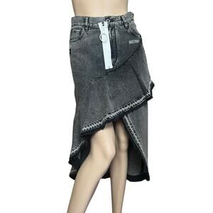 Off-White Virgil Abloh Designer Gray Denim Asymmetric Ruffle Skirt Size 40 US 10